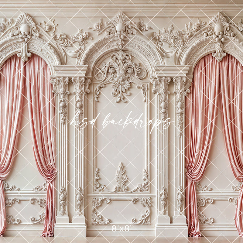 Pink Curtain Baroque White Wall