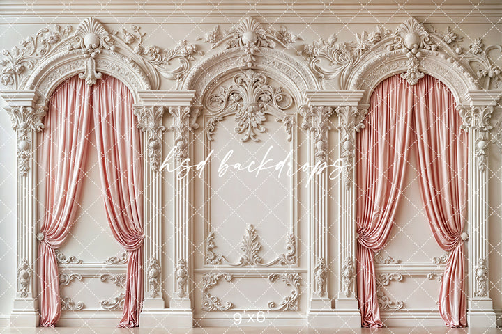 Pink Curtain Baroque White Wall