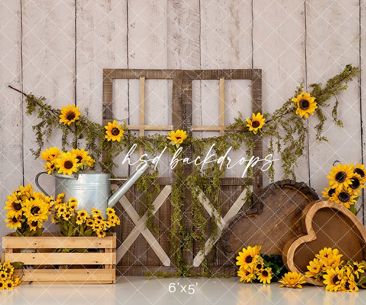 Sunflower Backdrop for Birthday Cake Smash Photography 