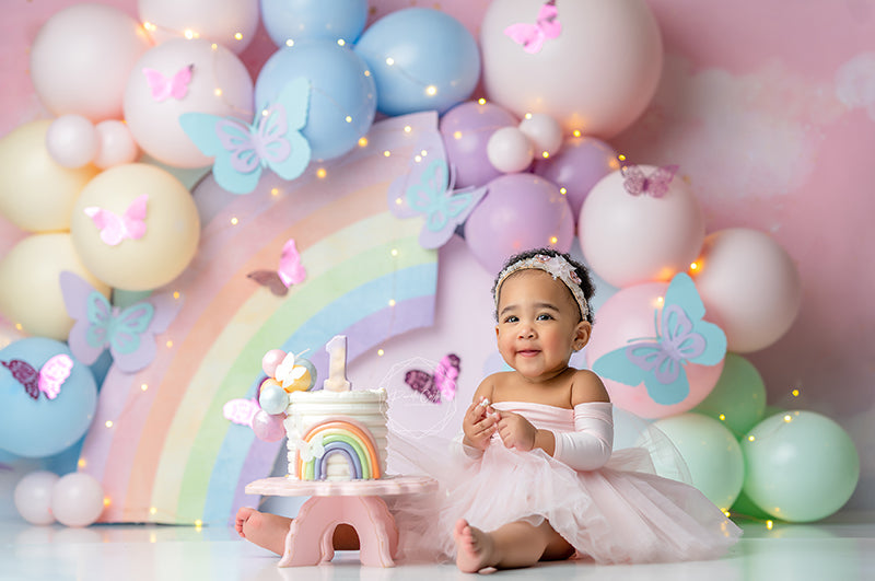 Spring Birthday Balloons Backdrop for Birthday Girl Cake Smash