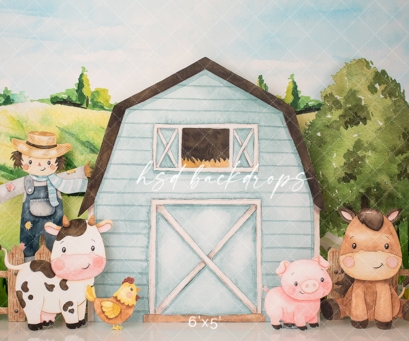 Barnyard Animals (blue) - HSD Photography Backdrops 