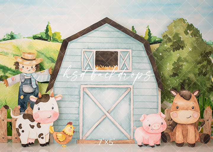 Barnyard Animals (blue) - HSD Photography Backdrops 