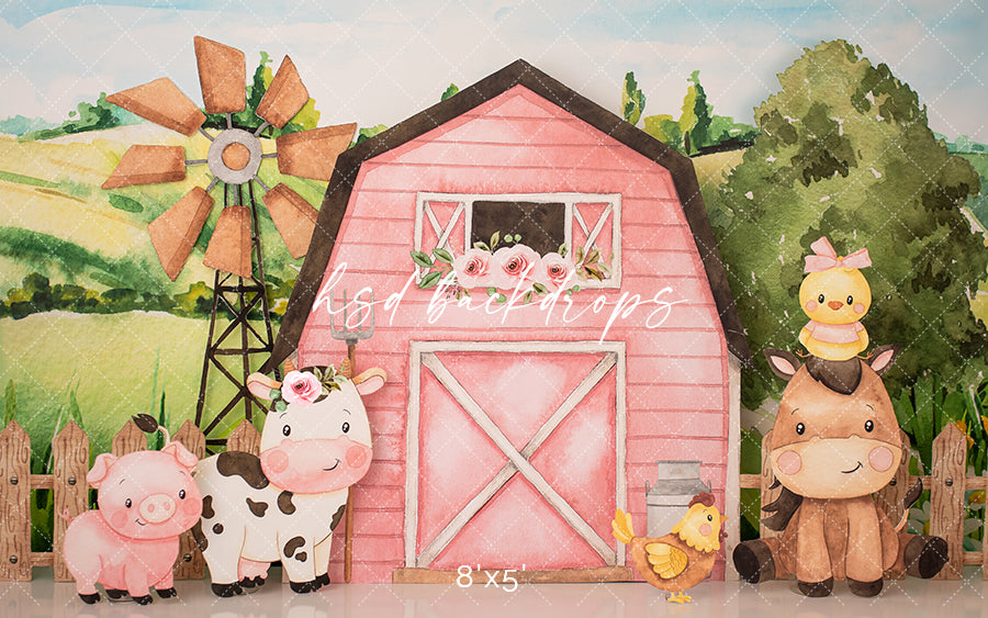 Barnyard Animals (pink) - HSD Photography Backdrops 