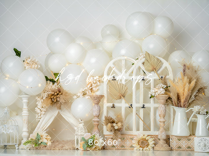 Boho Balloon Backdrop for Fall Birthday Girl Cake Smash Portraits