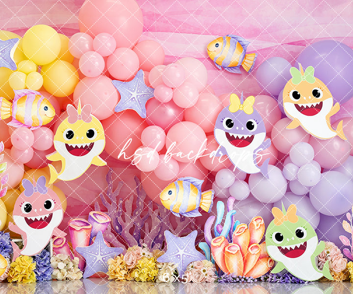 Little Shark Birthday Photo Backdrop for cake Smash Photoshoot