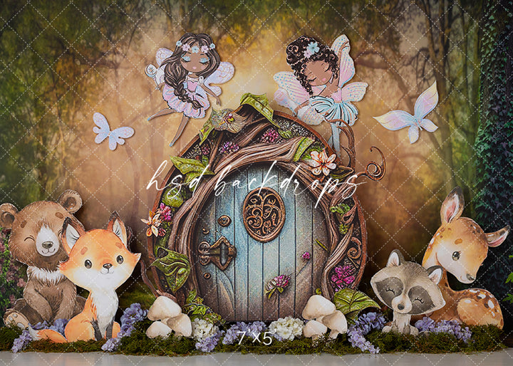 Enchanted Fairy Forest Door Cake Smash Birthday Backdrop 