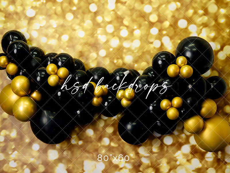 Black & Gold Balloons New Years Backdrop for Photography 