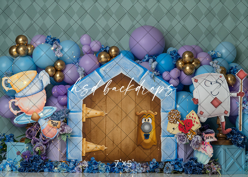 Alice Tea Party cake Smash Birthday Photo Backdrop 