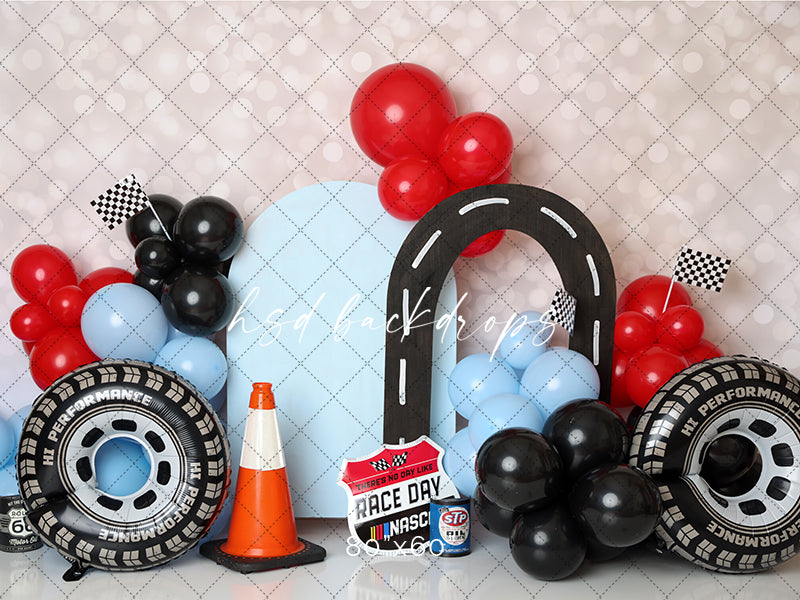 Racing Themed Cake Smash Birthday Photo Backdrop 