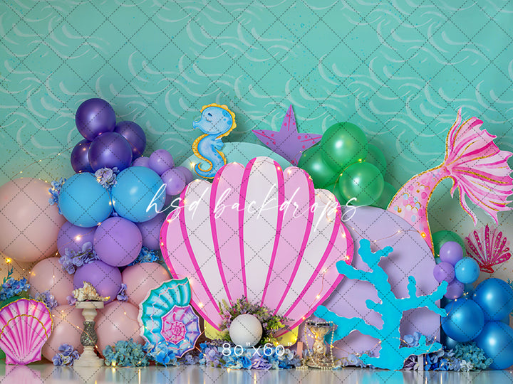 Under the Sea Mermaid Birthday Cake Smash Photography Backdrop