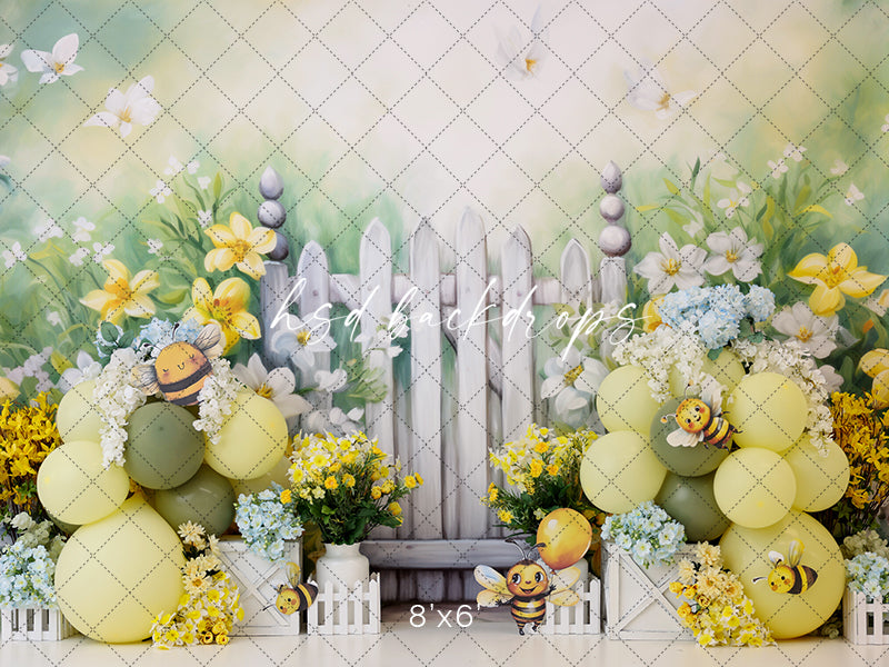 honey bee cake smash birthday backdrop