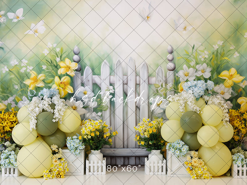 Flower Garden Birthday Cake Smash Photo Backdrop for Girls