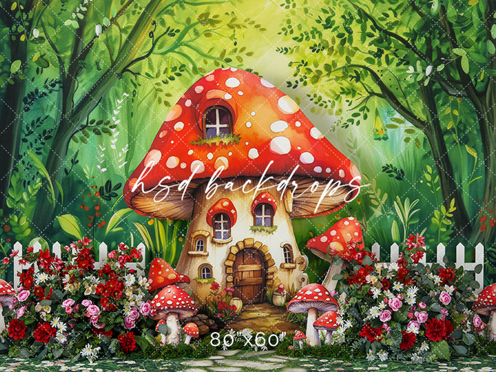 Fairy Mushroom House Cake Smash Photography Backdrop Enchanted Garden