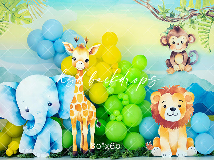 Baby Safari Animals Backdrop for Cake Smash Photos