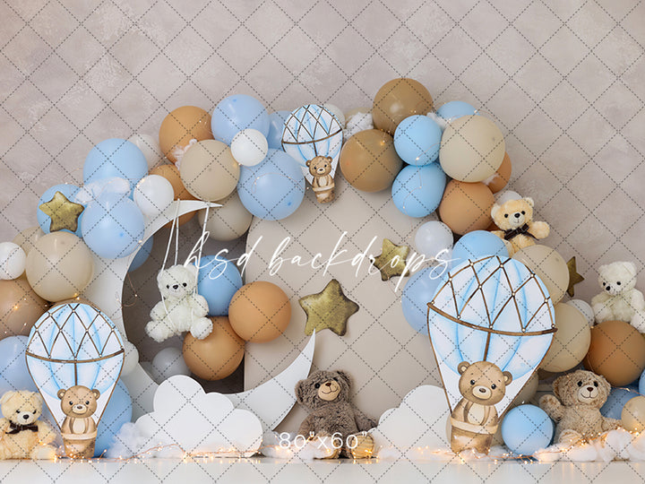 Teddy Bear Birthday Balloon Cake Smash Backdrop for Photography 