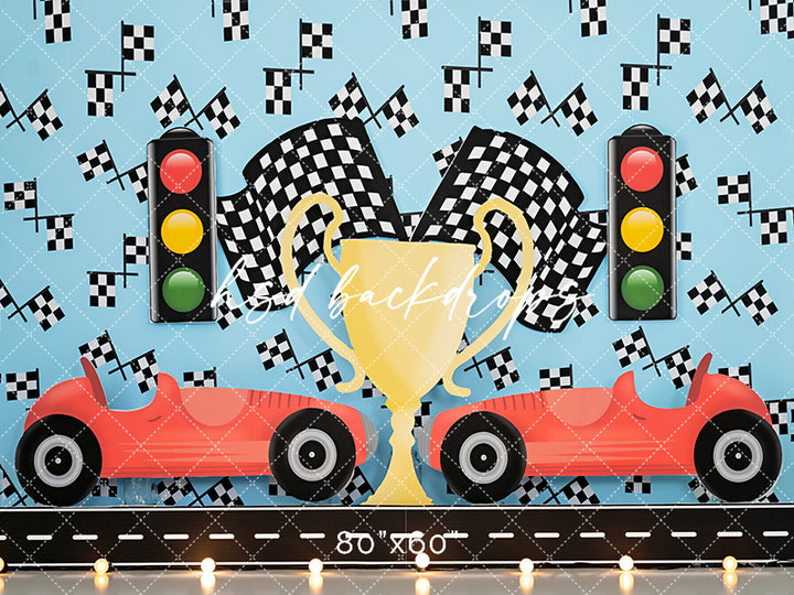 Race Car Theme Birthday Cake Smash Photo Backdrop 