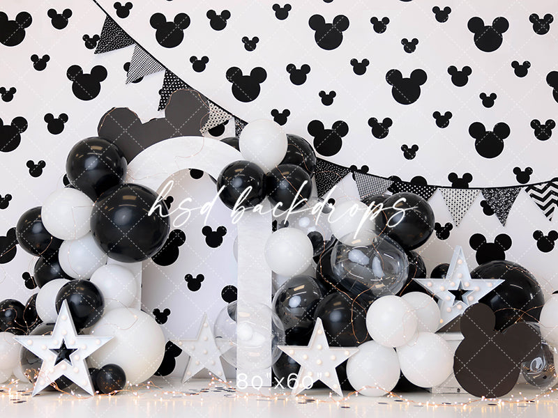 Classic Mouse Birthday Backdrop for Cake Smash Photoshoot 