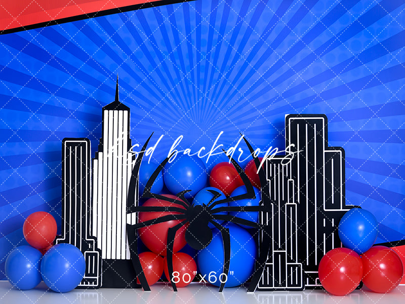 Spider City Birthday Cake Smash Photo Background for Boys