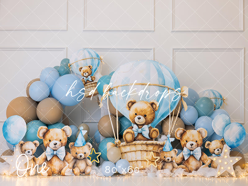 Bear With Me Birthday Balloon Cake Smash Backdrop for Photography 