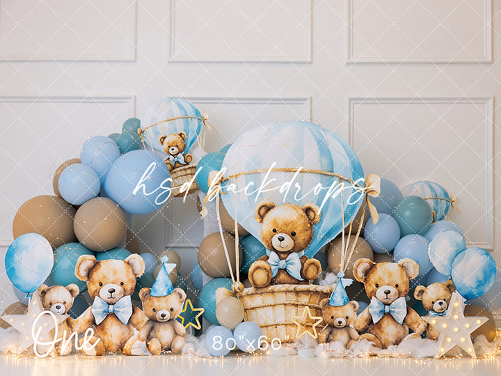 Bear With Me Birthday Balloon Cake Smash Backdrop for Photography 