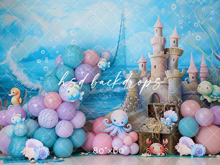 Sea Creature Castle Under the Sea  Birthday Cake Smash Photo Backdrop