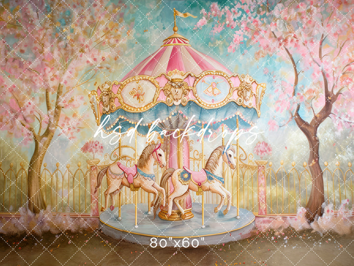 Fairytale Horse Carousel Girls Cake Smash Birthday Photo Backdrop 