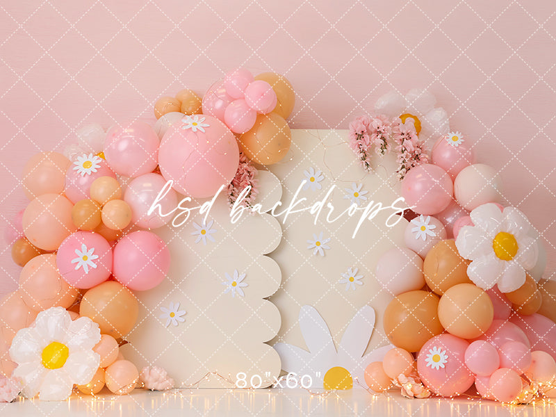 Daisy Love Girls Birthday Balloon Cake Smash Backdrop for Photography 