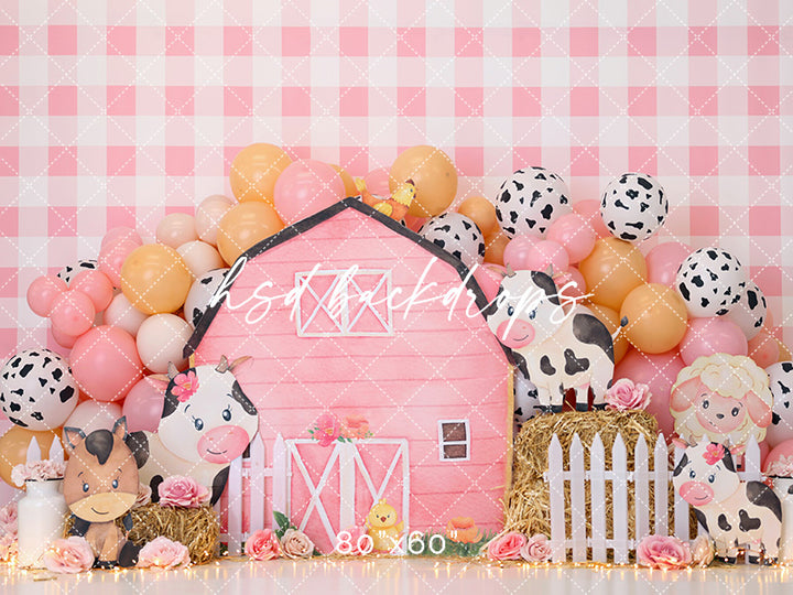 Pink Barn Girls Birthday Balloon Cake Smash Photo Backdrop for Pictures