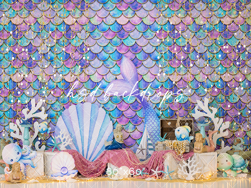 Under the Sea Mermaid Cake Smash Birthday Backdrop for Photography 