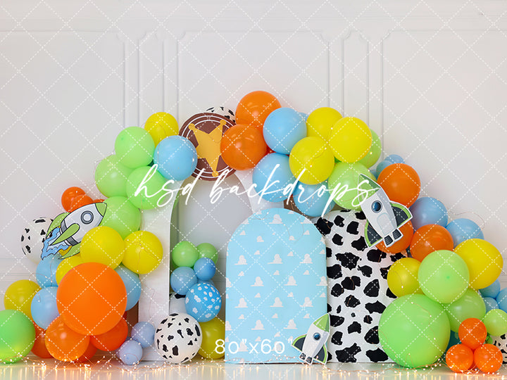 Toy Story Time Cake Smash Birthday Backdrop for Photography 