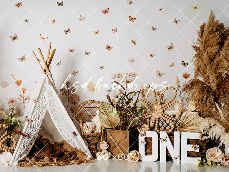 Boho Butterfly Backdrop for Cake Smash Photography