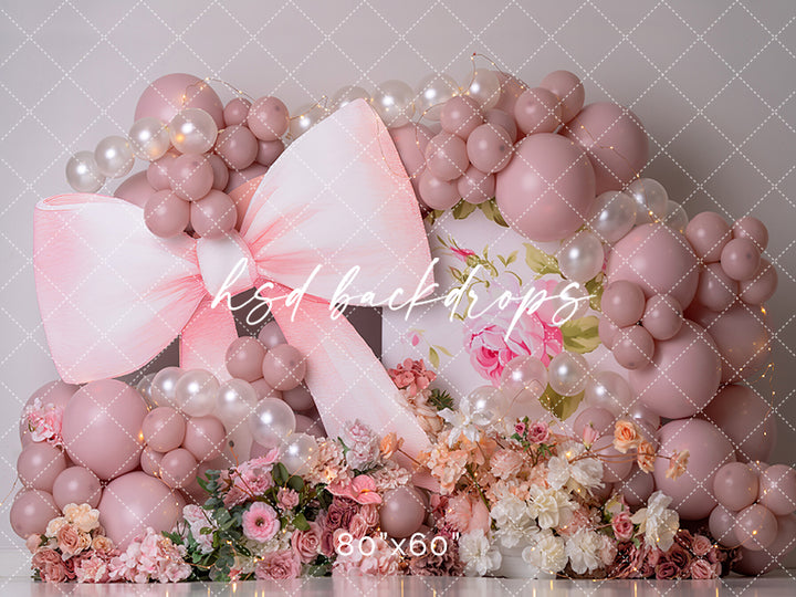 Large Pink Bow Cake Smash Birthday Photography Backdrop for Girls