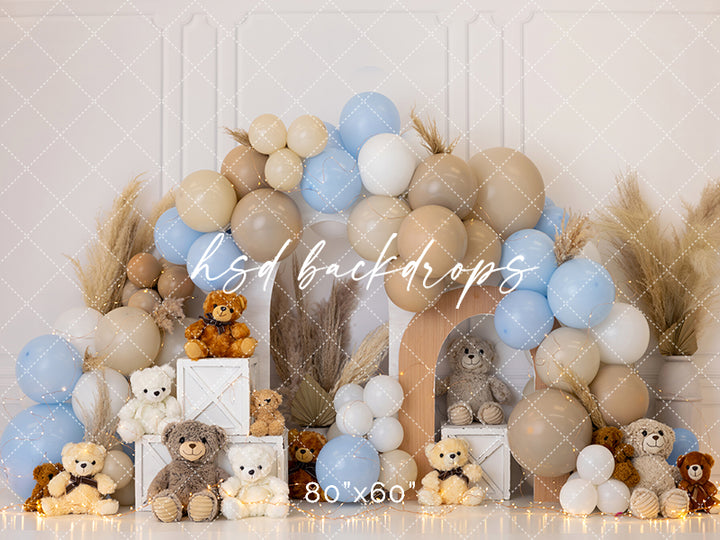 Teddy Bear Balloon Cake Smash Backdrop for Pictures