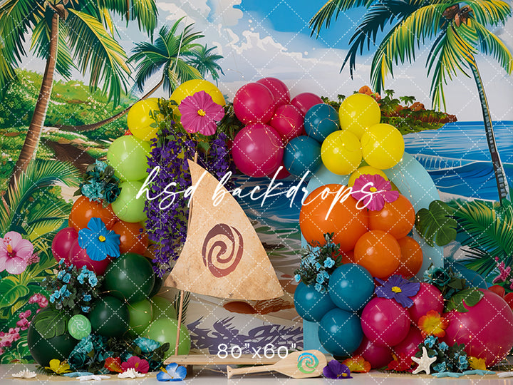 Tropical Island Girl Photo Backdrop for Cake Smash Photoshoot