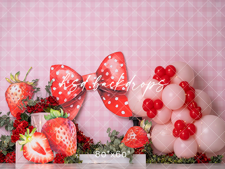 Strawberry Bow Berry 1st Birthday Cake Smash Photography Backdrop