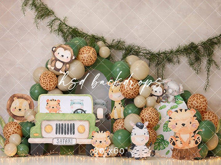 Wild One Safari Ride Birthday Cake Smash Backdrop for Photoshoot 