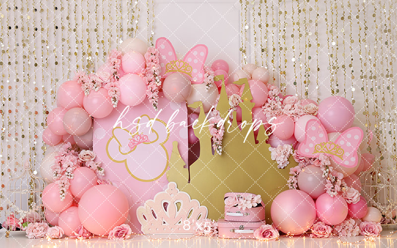 Pink and Gold Princess Cake Smash Backdrop