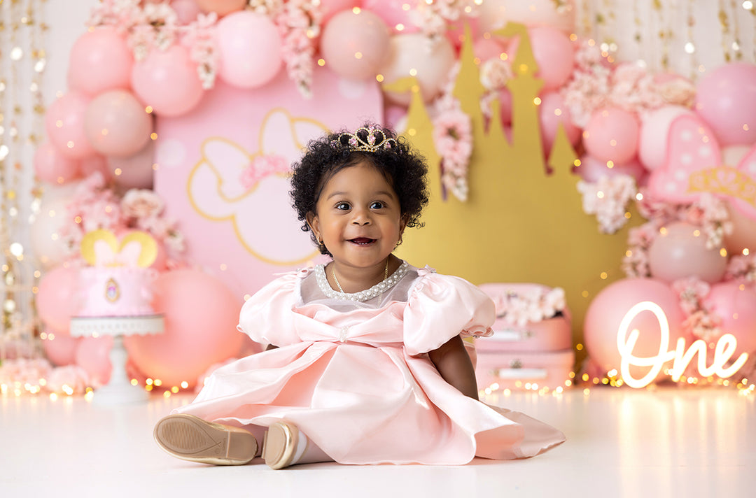 Pink and Gold Princess Cake Smash Backdrop