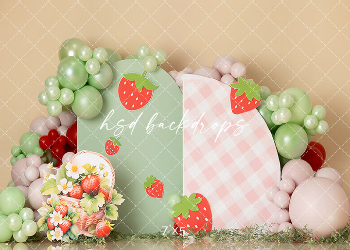 Berry First Birthday Strawberry Themed Cake Smash Backdrop for Photos