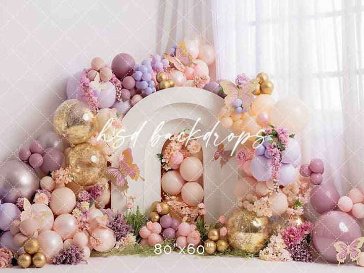 Floral Arch with Butterflies Cake Smash Photography Backdrop