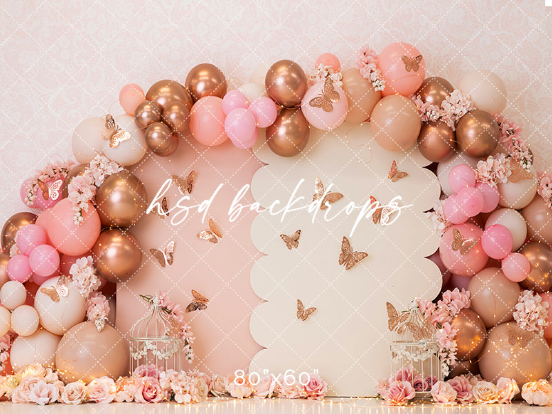 1st Birthday Cake Smash Backdrop | Pink & Gold Butterfly Arch – HSD ...