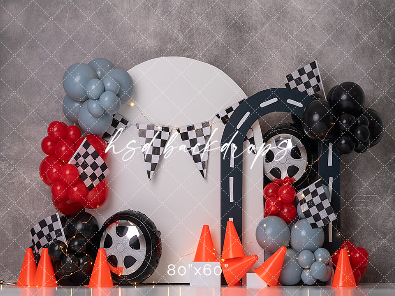 Two Fast Racing Cake Smash Birthday Backdrop for Photos