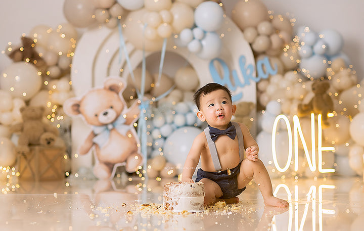 Teddy Bear Theme Backdrop for Birthday Cake Smash Photos