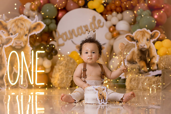 Highland Cow Backdrop for Birthday Cake Smash Photos