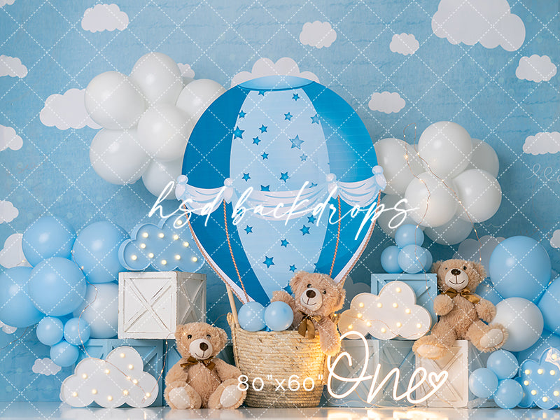 Hot Air Baloon and Teddy Bear first birthday cake smash backdrop – HSD ...