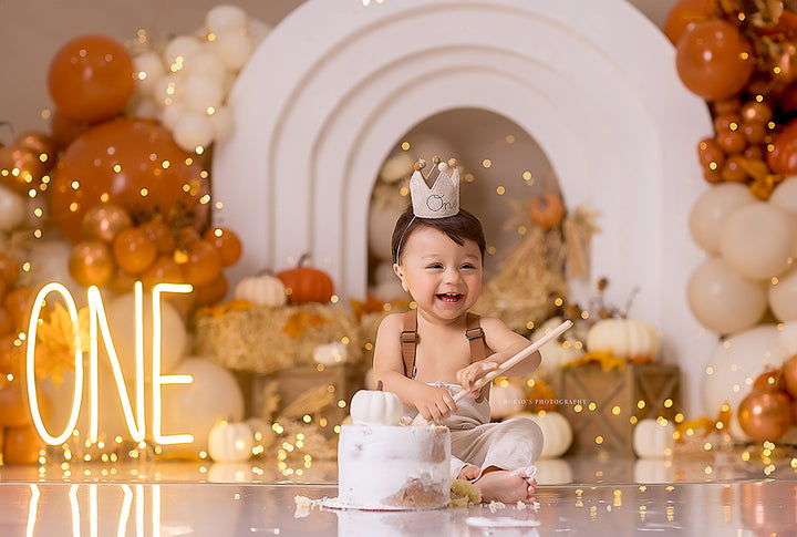 Fall Pumpkin 1st birthday cake smash backdrop