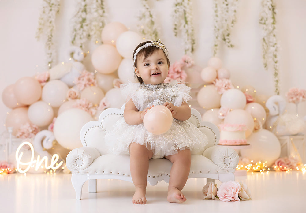 Swan Cake Smash 1st Birthday Backdrop for Photography