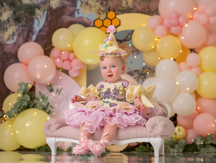 Pooh Cake Smash Photoshoot Background for Girls | Sweet Adventure