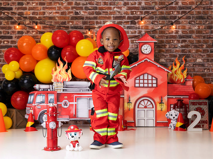 Fire Station Fire Fighter Truck Backdrop for Cake Smash Photography 