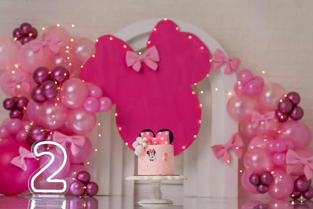 Cake Smash Birthday Girl Photography Backdrop Pink Bow 